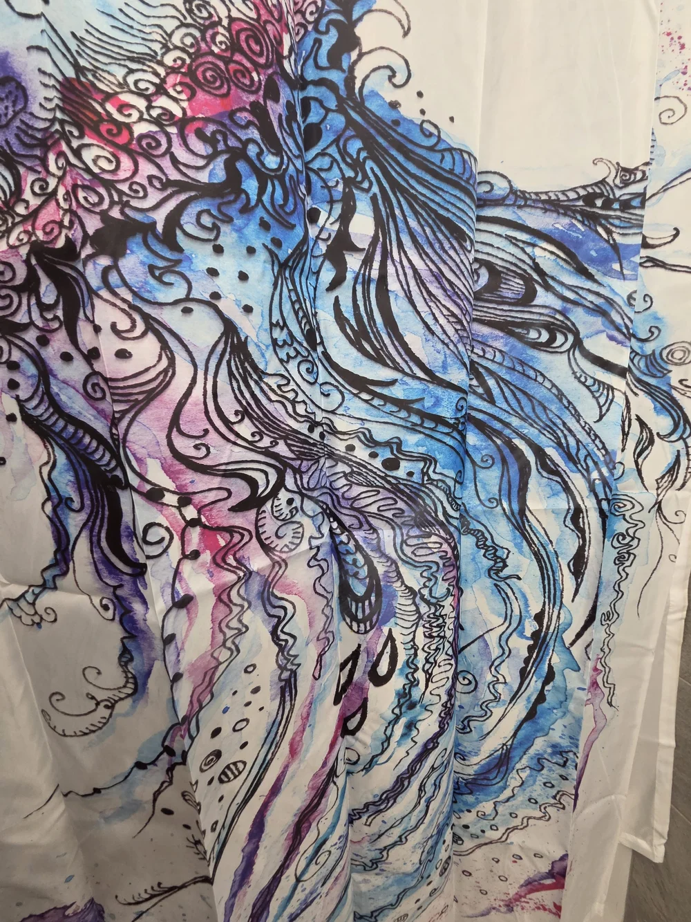 Watercolor Jellyfish Water Resistant Fabric Shower Curtain
